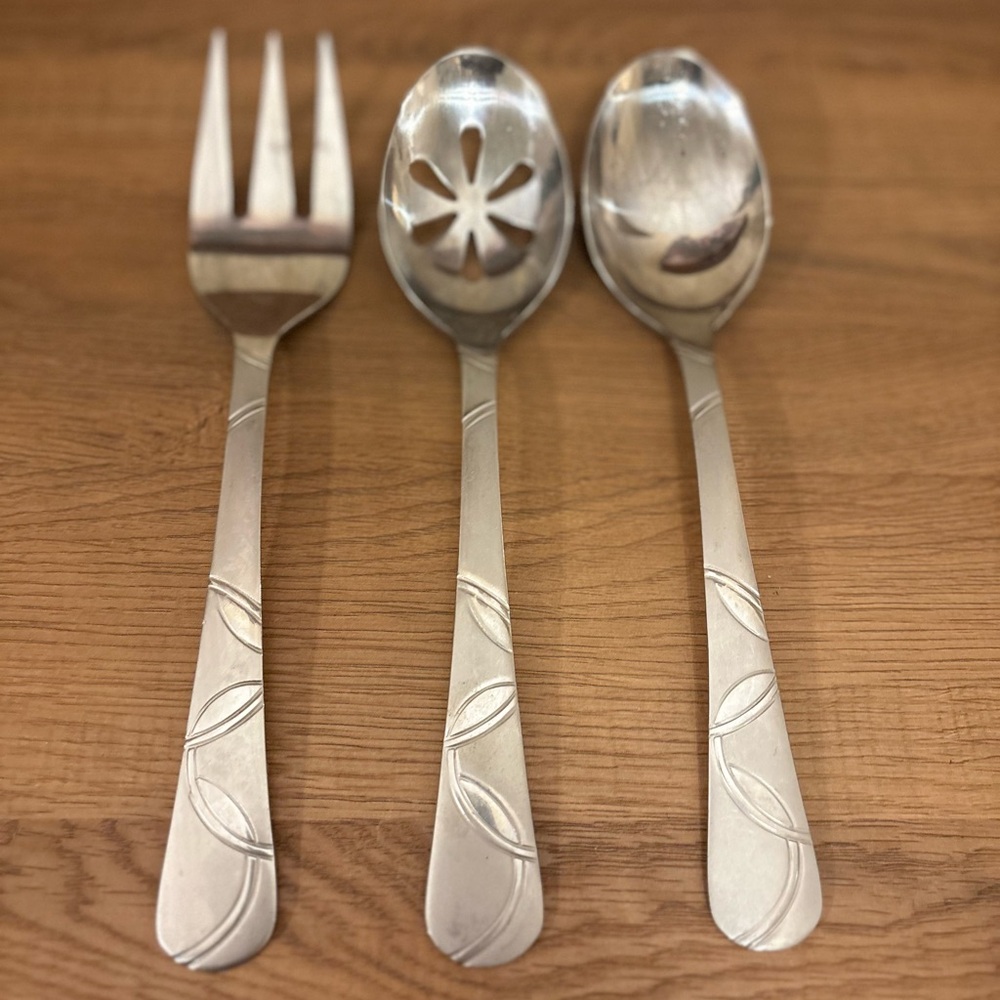 Cambridge Felicity Stainless Frosted Serving Set Fork Spoon And‎ Pierced Spoon